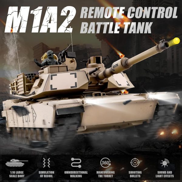 Heng Long RC Tank 1/16 Scale 2.4ghz US M1A2 Abrams Army Tank Model,Remote Control Tanks with Sound and Light,Military Tank RC All Terrain Off-Road Toys for 14+ Boys or Adults - Image 3