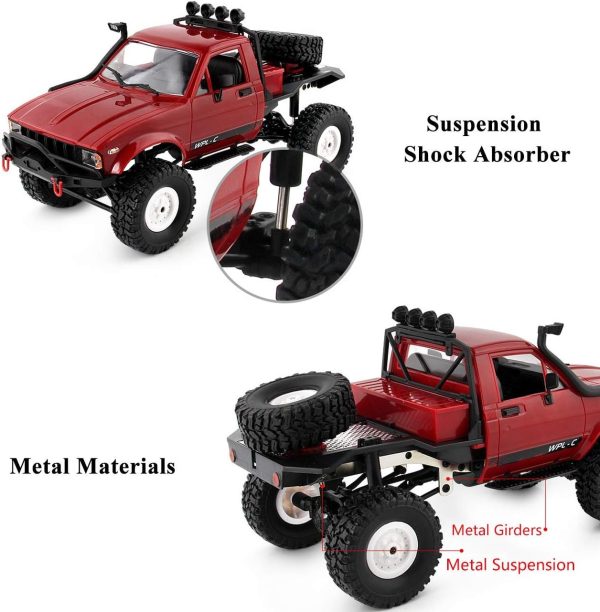 The perseids RC Crawler Offroad RC Truck WPL C14 RC Rock Crawler 4x4 1/16 Scale Remote Control Trucks, 2.4G Semi Trucks All Terrain Car RTR Hobby RC Pickup for Adults - Image 7