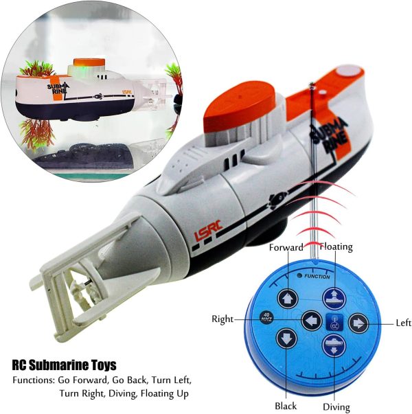 Tipmant RC Submarine Toy Remote Control Boat Underwater Diving Waterproof for Fish Water Tank Kids Birthday Gift (White) - Image 3