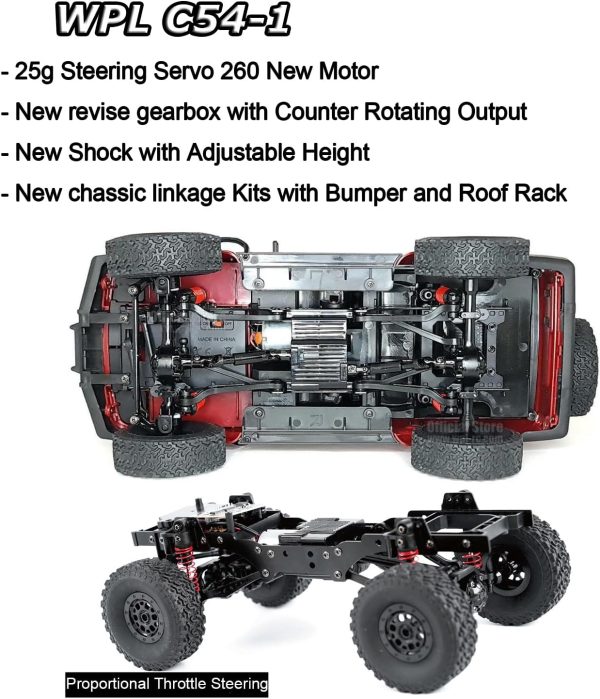 WPL C54-1 RC Crawler 1/16 RC Truck Off Road RC Rock Crawler 4x4 All Terrain RTR with Proportional Control 260 Motor Upgraded Chassis Counter Rotating Gearbox 2 Batteries Hobby Toy Adult - Image 6