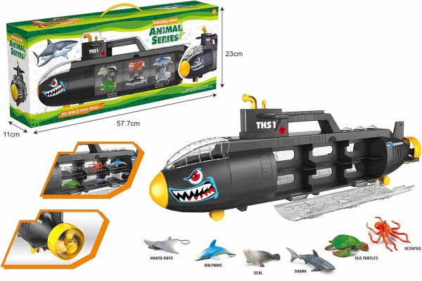 Boat Submarine Toy Shark Car Vehicle Toy W/ 6 Sea Animals and Storage Toys for 3, 4, 5, 6 7 Year Old Kids Boys Girls - Image 2