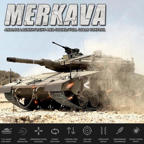 RC Tank HengLong IDF MERKAVA MKIV, 1:16 Merkava Main Battle Tank MK4 Model, 2.4ghz Remote Control Tank Vehicles with Sound & Light for Ages 14+ - Image 3