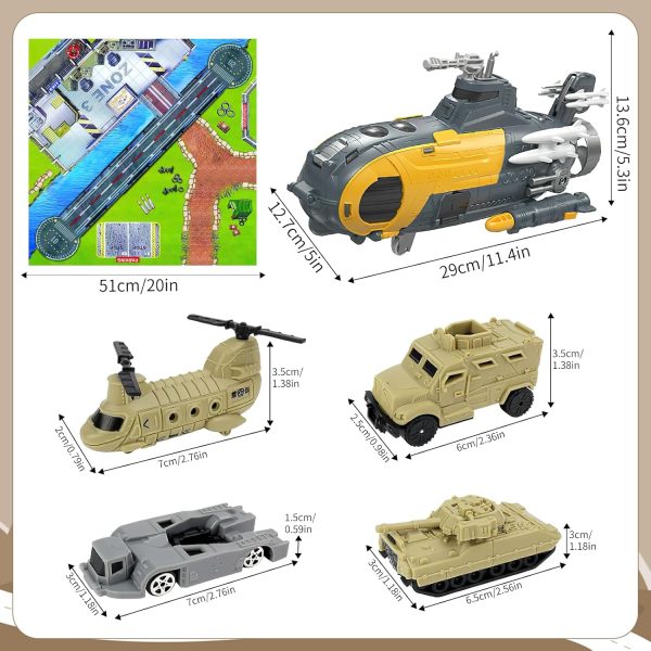 deAO Submarine Toy Naval Ship with Mat,10PCS Vehicle Tank Helicopter Plane & 10PCS Army Men Toy Soldiers,Ideal Gift Army Toys Set for Kids Boys Girls - Image 8