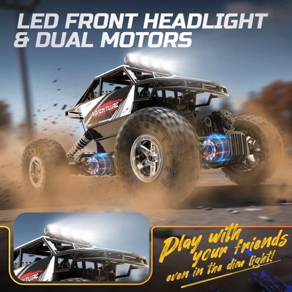 DEERC DE45 RC Cars Remote Control Car 1:14 Off Road Monster Truck,Metal Shell 4WD Dual Motors LED Headlight Rock Crawler,2.4Ghz All Terrain Hobby Truck with 2 Batteries for 90 Min Play,Boy Adult Gifts - Image 3