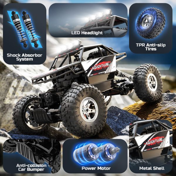 DEERC DE45 RC Cars Remote Control Car 1:14 Off Road Monster Truck,Metal Shell 4WD Dual Motors LED Headlight Rock Crawler,2.4Ghz All Terrain Hobby Truck with 2 Batteries for 90 Min Play,Boy Adult Gifts - Image 4