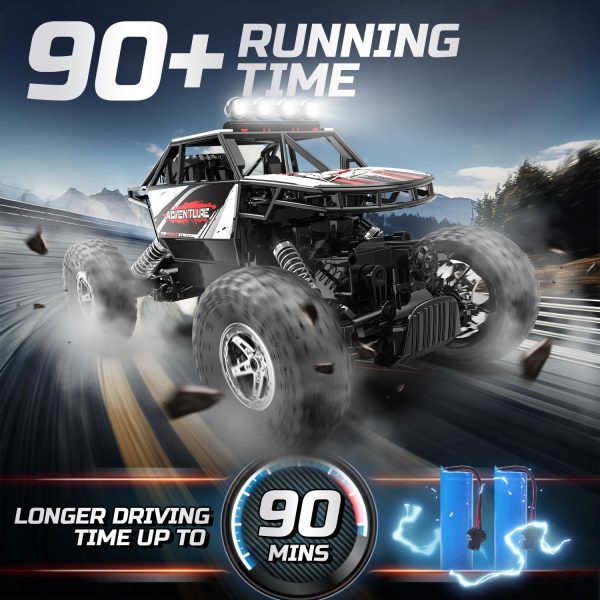 DEERC DE45 RC Cars Remote Control Car 1:14 Off Road Monster Truck,Metal Shell 4WD Dual Motors LED Headlight Rock Crawler,2.4Ghz All Terrain Hobby Truck with 2 Batteries for 90 Min Play,Boy Adult Gifts - Image 5