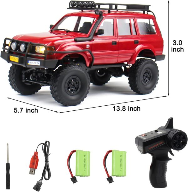 RC Crawler 1/16 Scale RC Rock Crawler, WPL C54 All Terrain RC Car RTR 4x4 Off-Road Remote Control Trucks with LED Lights and Two Batteries for Kids and Adults - Image 7