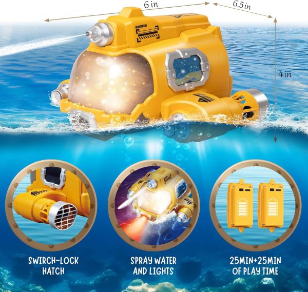 Whimsyland Remote Control Boat for Kids 6+, 2.4GHZ Mini RC Boat with Spray Water Pump and Led Lights Lakes & Swimming Pool Toys, 2 Rechargeable Batteries （Yellow） - Image 3