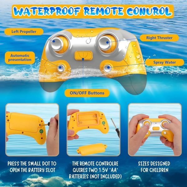 Whimsyland Remote Control Boat for Kids 6+, 2.4GHZ Mini RC Boat with Spray Water Pump and Led Lights Lakes & Swimming Pool Toys, 2 Rechargeable Batteries （Yellow） - Image 4