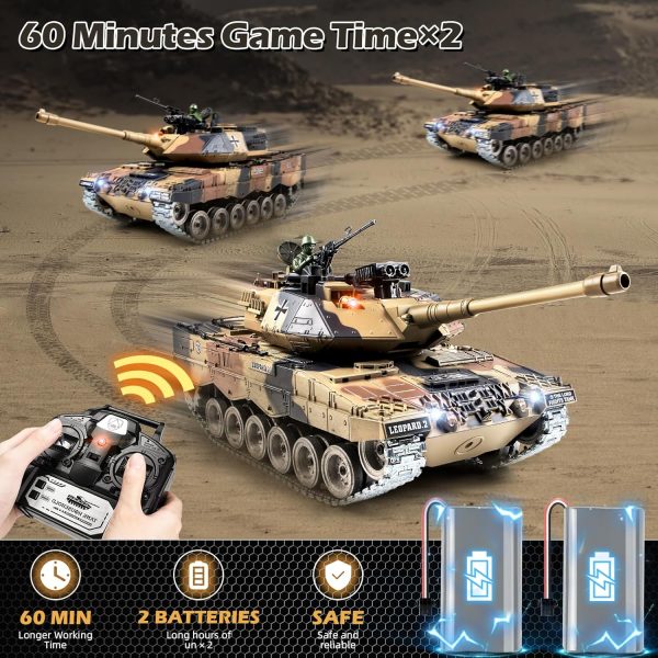 1:18 RC Tank, 2.4Ghz Metal German Leopard II Remote Control Model Toy That Shoots BBS and Water Bombs, RC Military Vehicle for Adults and Kids, Army Toy Tank with Smoke, Sound, Recoil, Lights - Image 7