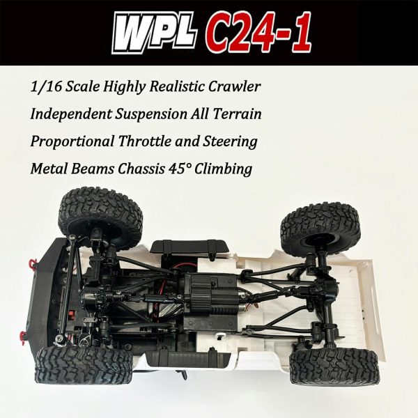 WPL C24-1 RC Rock Crawler 4x4 RC Truck Off Road 1/16 RC Crawler, Remote Control Truck Pickup RTR All Terrain 2.4 GHz with Proportional Throttle Steering Independent Suspension for Adults - Image 5