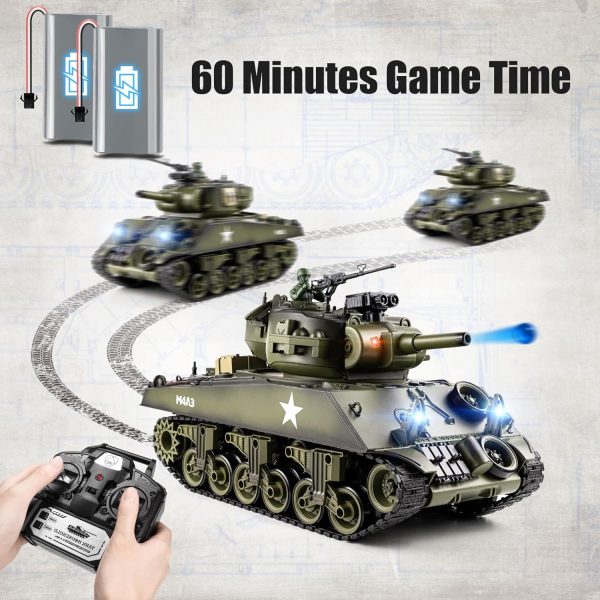 1/18 RC Tank, 2.4Ghz US M4A3 Sherman Remote Control Model Army Toys, 15 Channel RC Vehicle with Smoke, Light, Sound, and Recoil, Military Tank for Kid and Adult That Shoots BBS and Water Bombs - Image 7