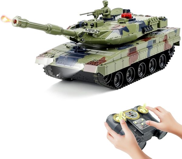 Remote Control Tank for Boys,1:24 RC Army Tank,Alloy Material with Smoke,Lights & Sounds,Panther Tank Toy,Great Gift Toy for Kids - Image 2