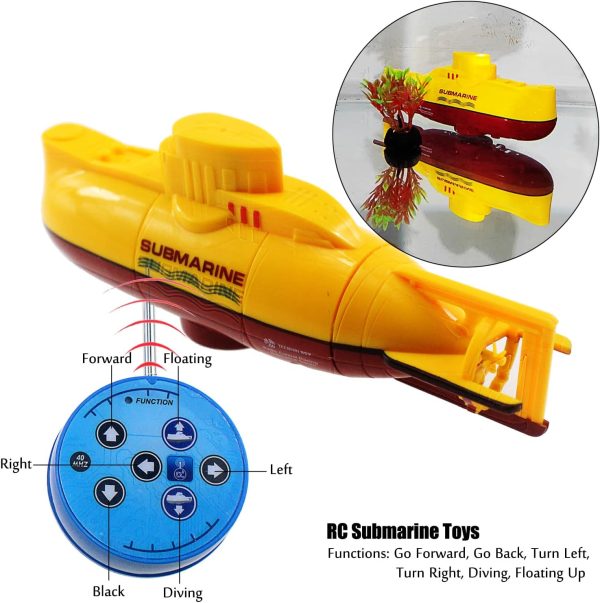 Tipmant Mini RC Submarine Toy Remote Control Boat Underwater Electric Diving Water Fish Tank Kids Birthday Gift (Yellow) - Image 3