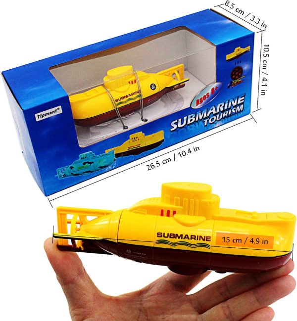 Tipmant Mini RC Submarine Toy Remote Control Boat Underwater Electric Diving Water Fish Tank Kids Birthday Gift (Yellow) - Image 7