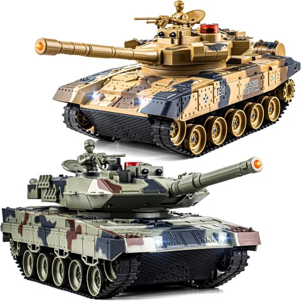 1/24 RC Battle Tank Set, Remote Control Russian T90 and German Leopard II Tank Model That Shoots for Kids and Adults, 2.4Ghz Army Toy for Boys 6+ Year Old with Smoke, Sound Effects and Lights - Image 2