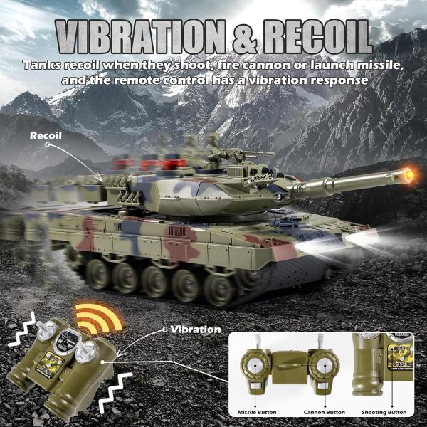 1/24 RC Battle Tank Set, Remote Control Russian T90 and German Leopard II Tank Model That Shoots for Kids and Adults, 2.4Ghz Army Toy for Boys 6+ Year Old with Smoke, Sound Effects and Lights - Image 5