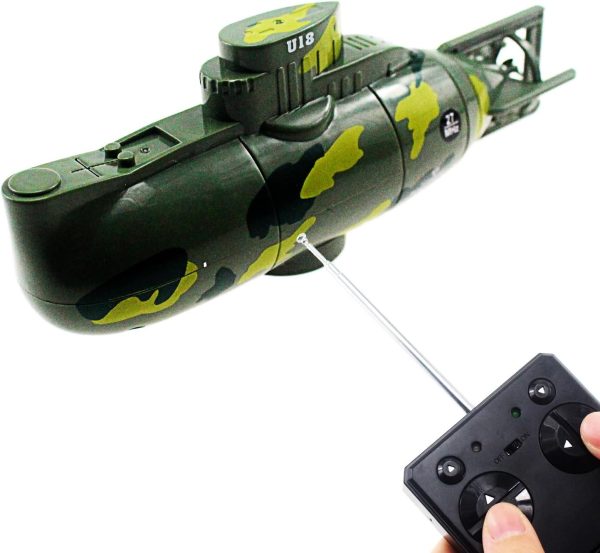 Tipmant Mini RC Submarine Remote Control Boat Ship Military Model Electronic Water Toy Diving for Fish Tank Water Tub Kids Birthday Gift (Green) - Image 2