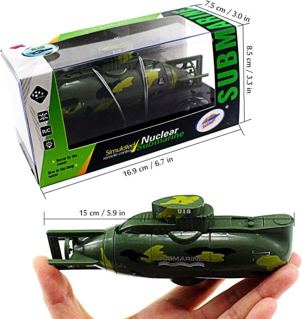 Tipmant Mini RC Submarine Remote Control Boat Ship Military Model Electronic Water Toy Diving for Fish Tank Water Tub Kids Birthday Gift (Green) - Image 7