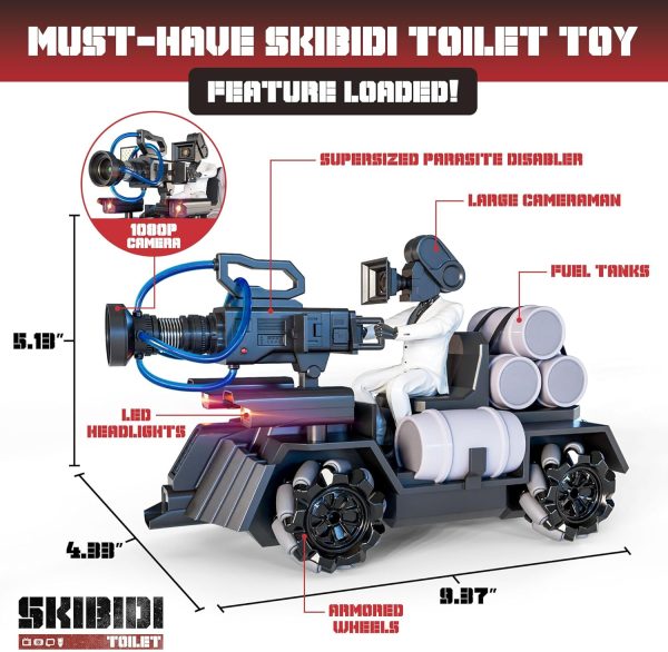 Force1 Officially Licensed Skibidi Toilet Toy Cameraman Figure PDLT Tank RC Truck- Parasite Disabler Remote Control Car, Rechargeable RC Cars with Camera, LED, WiFi 1080p FPV Video Recording RC Car - Image 5