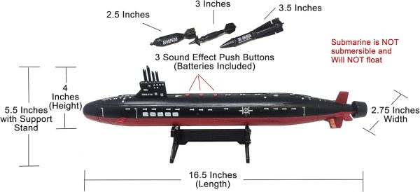 16.5 Inch Toy Navy Black Submarine with Sound Effects and Torpedo (2 Pack) - Image 3