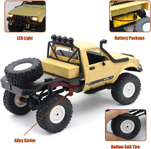 Mostop RC Car C14 Rock Crawler RC Truck 4x4 Climbing Vehicle with 2 Batteries, 2.4 Ghz Remote Control Car All Terrain Rock Crawler RC Car with Light & 2 Batteries, 4WD Off Road Hobby RC Cars for Boys - Image 4