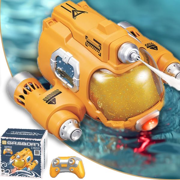 Remote Control Boat for Kids, Mini RC Boat Swimming Pool Toys,2.4GHZ rc Submarine with Rechargeable Batteries and Led Lights for Kids 4-18 Years (Yellow) - Image 2