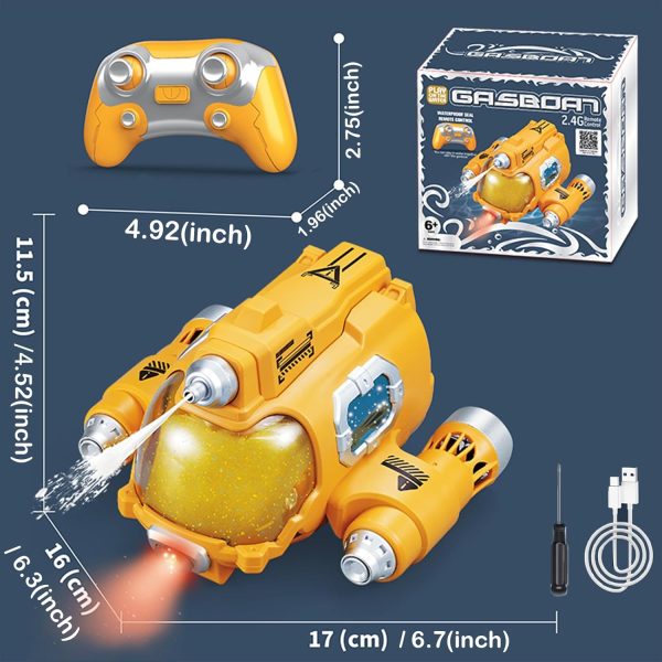 Remote Control Boat for Kids, Mini RC Boat Swimming Pool Toys,2.4GHZ rc Submarine with Rechargeable Batteries and Led Lights for Kids 4-18 Years (Yellow) - Image 6