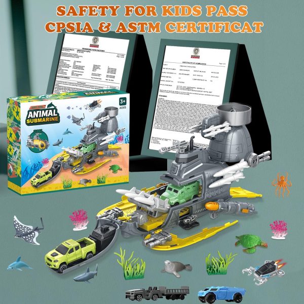 Submarine Toy, Ocean Animals Toys Deep Sea Creatures Toy with Truck Toys Military Cars, Gifts for 3 Plus Year Old Girls and Boys, Vehicle Toys Set for Kids - Image 7