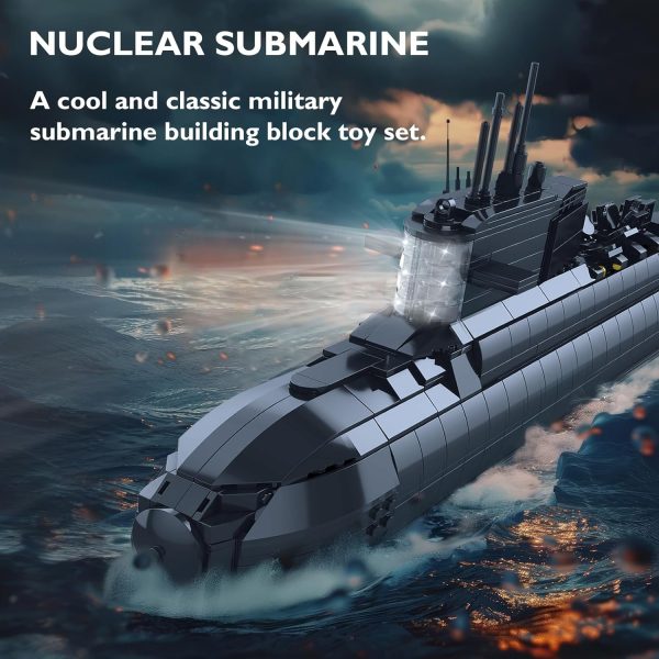 JMBricklayer Nuclear Submarine Building Sets - Military Submarine Toys with Lights, WW2 History Collectible Home Decor Battleship Construction Set, Army Toy Gifts for Boys Men Adults - Image 3