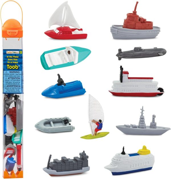 Safari Ltd. In the Water TOOB - Figurines of Jet Ski, Raft, Submarine, Motorboat, Windsurfer, Battleship, Cruise, Steam, Sail, Tug, Cargo Boat - Educational Toy Figures For Boys, Girls & Kids Ages 3+ - Image 2