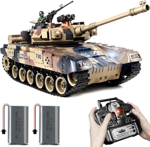 1:18 RC Tank, 2.4Ghz Russian T-90 Remote Control Tank Model Toy That Shoots BBS and Water Bombs, Army Tank Toys with Smoke, Sound, Recoil, Military RC Vehicle for Adults and Kids 6+ Year Old - Image 2