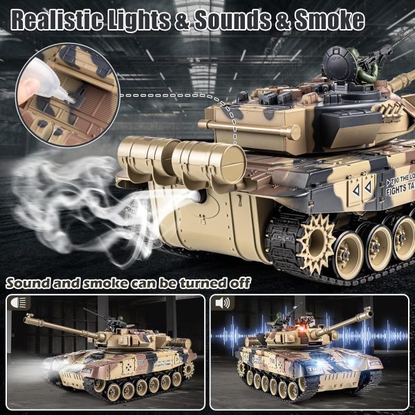 1:18 RC Tank, 2.4Ghz Russian T-90 Remote Control Tank Model Toy That Shoots BBS and Water Bombs, Army Tank Toys with Smoke, Sound, Recoil, Military RC Vehicle for Adults and Kids 6+ Year Old - Image 3