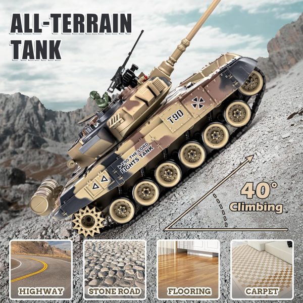 1:18 RC Tank, 2.4Ghz Russian T-90 Remote Control Tank Model Toy That Shoots BBS and Water Bombs, Army Tank Toys with Smoke, Sound, Recoil, Military RC Vehicle for Adults and Kids 6+ Year Old - Image 6