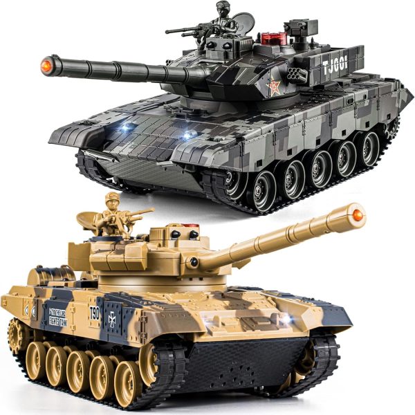 1/24 RC Battle Tank Set, Remote Control Chinese Type 99 and Russian T90 Army Toy Tank That Shoots for Kids and Adults, 2.4G RC Vehicle Model Tank 6+ Year Old with Sound, Smoke and Lights - Image 2