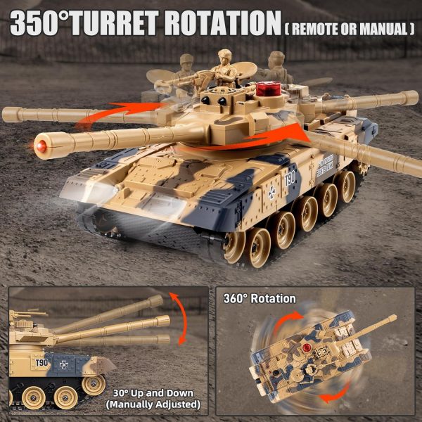 1/24 RC Battle Tank Set, Remote Control Chinese Type 99 and Russian T90 Army Toy Tank That Shoots for Kids and Adults, 2.4G RC Vehicle Model Tank 6+ Year Old with Sound, Smoke and Lights - Image 4