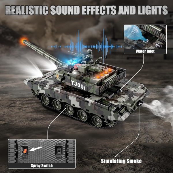 1/24 RC Battle Tank Set, Remote Control Chinese Type 99 and Russian T90 Army Toy Tank That Shoots for Kids and Adults, 2.4G RC Vehicle Model Tank 6+ Year Old with Sound, Smoke and Lights - Image 5