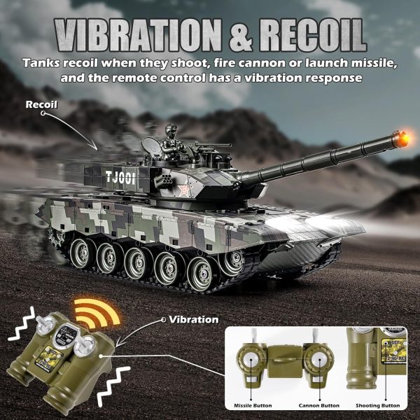 1/24 RC Battle Tank Set, Remote Control Chinese Type 99 and Russian T90 Army Toy Tank That Shoots for Kids and Adults, 2.4G RC Vehicle Model Tank 6+ Year Old with Sound, Smoke and Lights - Image 7