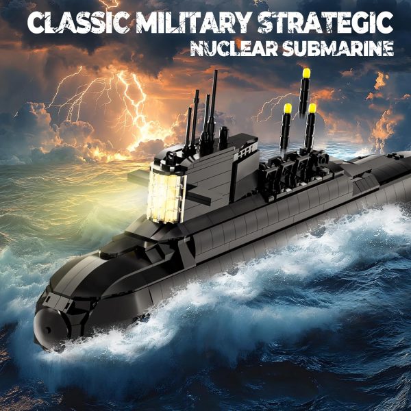 Strategic Nuclear Submarine Toy Building Blocks Set for Adult Kids, WW2 Historical Military Battleship Model Kit with Light, Home Office Decor Collection, Gift for Men Boys Teens 10 12 14 16+ (1498cs) - Image 4