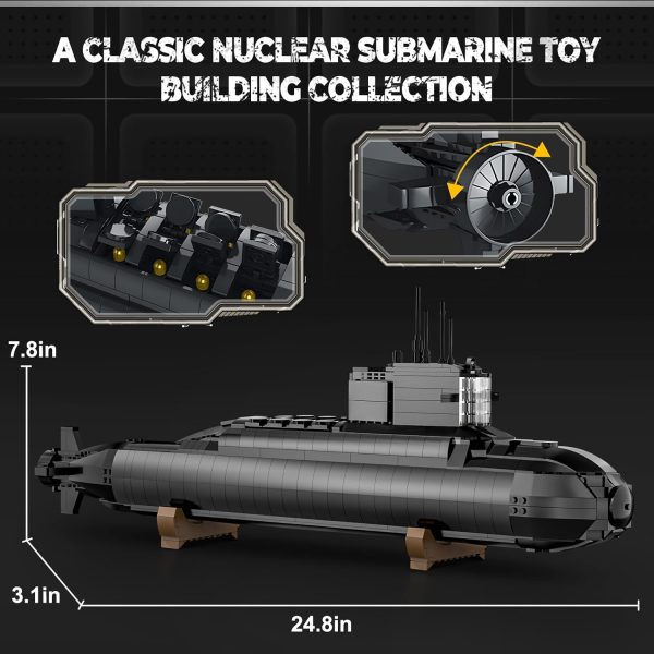 Strategic Nuclear Submarine Toy Building Blocks Set for Adult Kids, WW2 Historical Military Battleship Model Kit with Light, Home Office Decor Collection, Gift for Men Boys Teens 10 12 14 16+ (1498cs) - Image 8