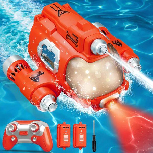 Whimsyland Remote Control Boat for Kids 6+, 2.4GHZ Mini RC Boat with Spray Water Pump and Led Lights Lakes & Swimming Pool Toys, 2 Rechargeable Batteries （Red） - Image 2