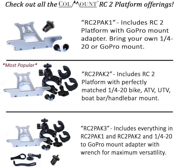 Bike Mount for DJI RC 2 Controller for Mini 4 Pro and Air 3/3S Boat, Motorcycle, ATV, UTV, Tripod Mount 1/4-20 Ball w/Locking Clamp & Male & Female Adapters Compatible with GoPro Mounts - RC2PAK3 - Image 8