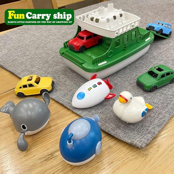 Ferry Boat with 4 Car and 4 Wind Up Bath Swimming Toys, Kids Bath Toy Floating Vehicle Whales Submarines Swans Rockets, Bathtub Bathroom Pool Beach Toy Set for Toddlers Boys Girls - Image 4