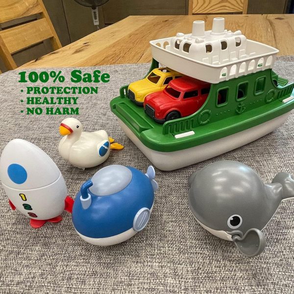 Ferry Boat with 4 Car and 4 Wind Up Bath Swimming Toys, Kids Bath Toy Floating Vehicle Whales Submarines Swans Rockets, Bathtub Bathroom Pool Beach Toy Set for Toddlers Boys Girls - Image 5