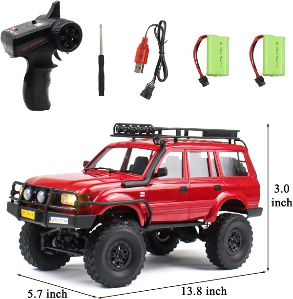 RC Crawler 1/16 Scale RC Rock Crawler, WPL C54 All Terrain RC Car RTR 4x4 Off-Road Remote Control Trucks with Proportional Control, LED Lights and Two Batteries for Kids and Adults - Image 7