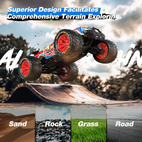 DEERC 1/14 Brushless Fast RC Cars for Adults Boys,Max 50KM/H High Speed Remote Control Car,4X4 All Terrains RC Monster Truck,Waterproof Off-Road Hobby Electric Vehicle Car Gift,2 Li-ion Batteries - Image 5