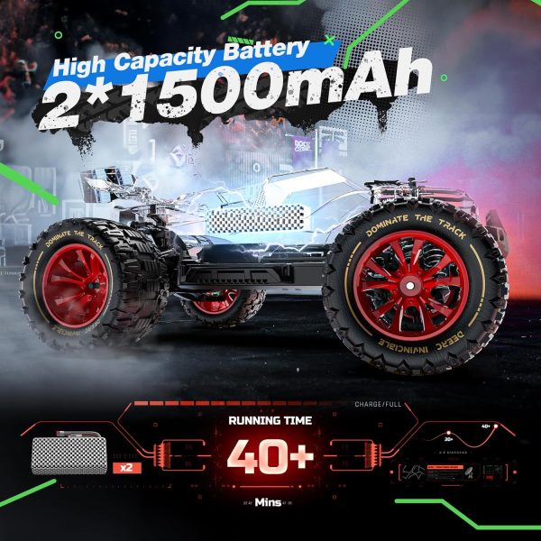 DEERC 1/14 Brushless Fast RC Cars for Adults Boys,Max 50KM/H High Speed Remote Control Car,4X4 All Terrains RC Monster Truck,Waterproof Off-Road Hobby Electric Vehicle Car Gift,2 Li-ion Batteries - Image 6