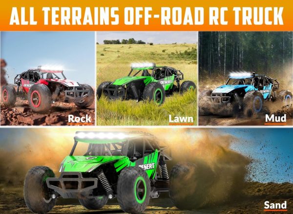 RACENT Remote Control Cars for Boys - 1:16 Scale 20kph Fast RC Truck All Terrain Off-Road Monster Truck Toy for Kids & Adults with 2 Rechargeable Batteries (Red) - Image 3