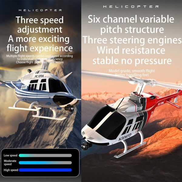 RC ERA C138 1/30 Scale 206 Helicopter for Adult, 2.4G 6CH No Aileron Helicopter with Altitude Hold and Optical Flow Positioning, 4 Batteries (RTF Version/Blue&White) - Image 5