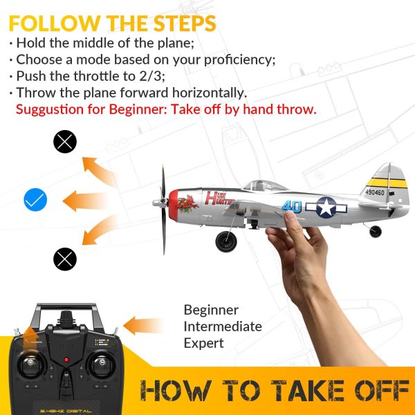 VOLANTEXRC RC Plane for Beginners, 4CH WWII Warbird P-47 Thunderbolt with Aileron, 2.4Ghz RC Airplane with Xpilot Self Righting&One Key Aerobatic, Gifts for Adults (761-16 RTF) - Image 8